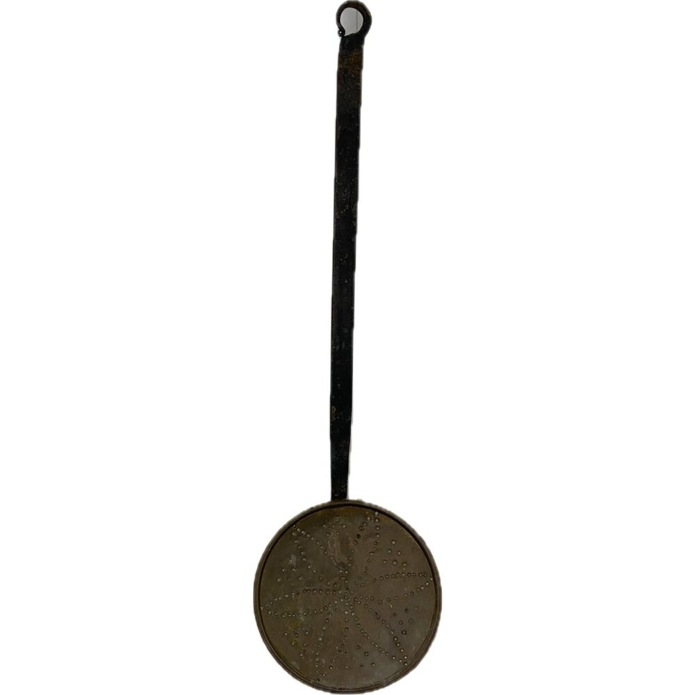 Antique American Brass Wrought Iron Skimmer Straining Ladle